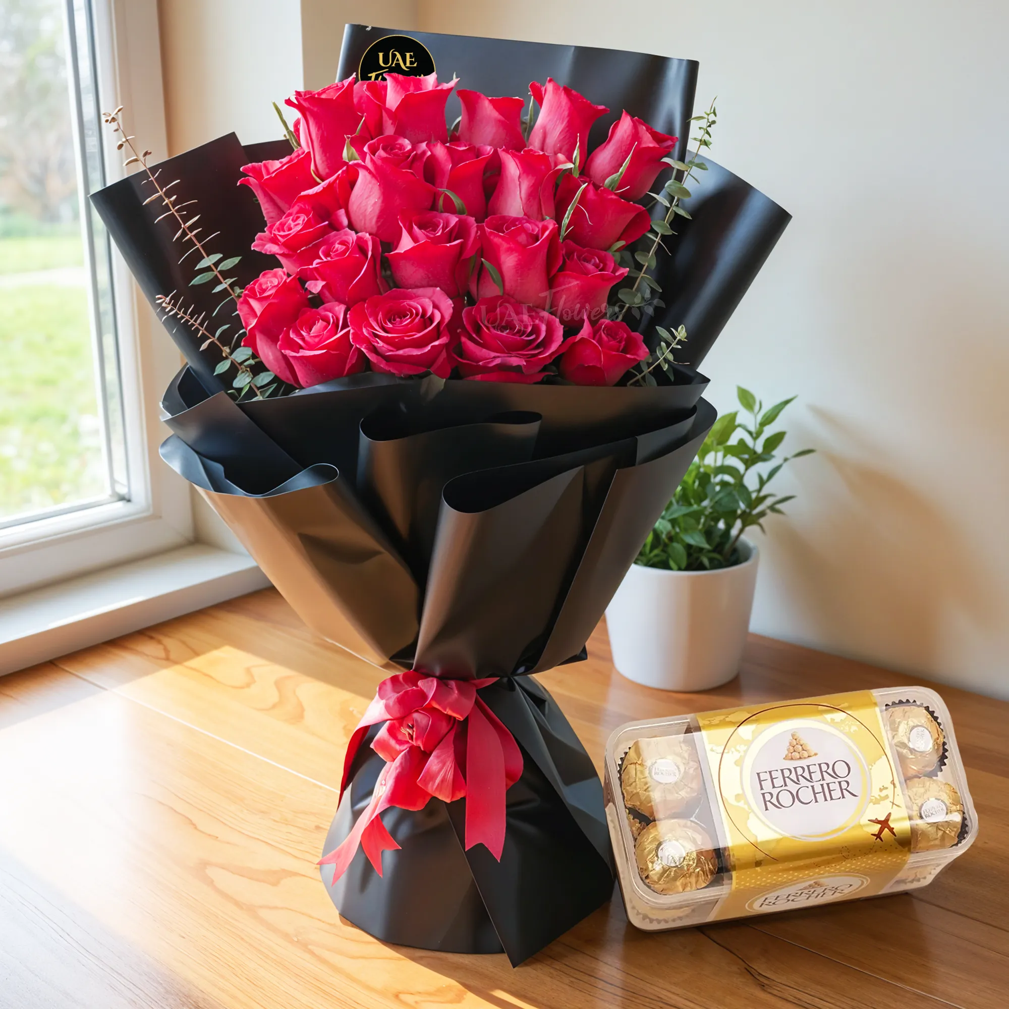 20 Red Rose Bouquet with 16pcs Ferrero Rocher
