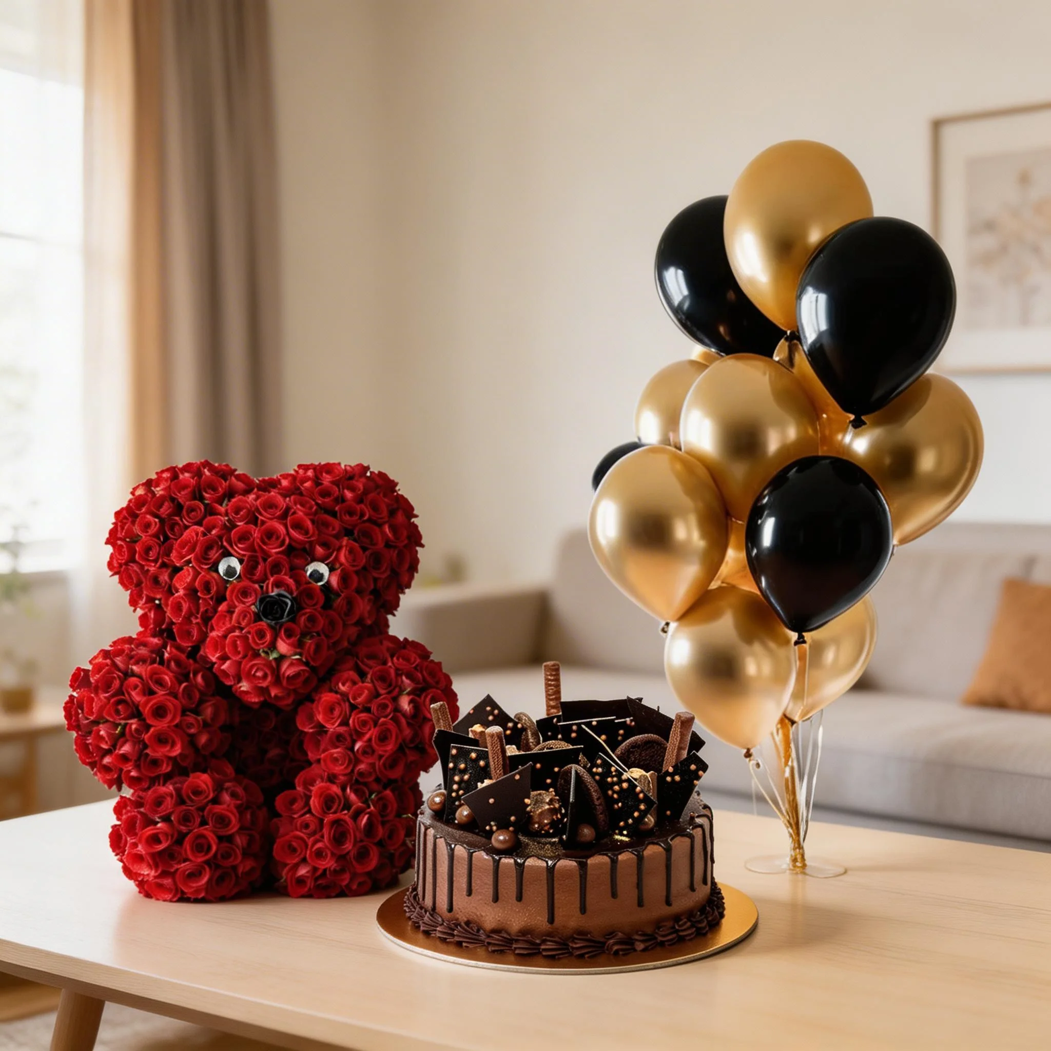 Red Rose Teddy with Chocolate Explosion Cake Red Rose Teddy with Chocolate Explosion Cake