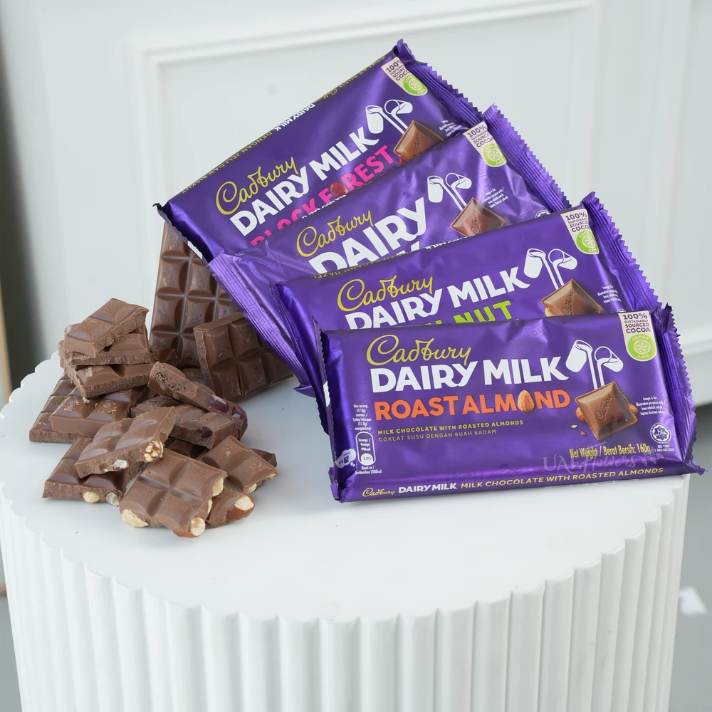4 Dairy Milk Chocolates (Cadbury Dairy Milk Roast Almond, Cadbury Dairy Milk Nut, Cadbury Dairy Milk, Cadbury Dairy Milk Black Forest)