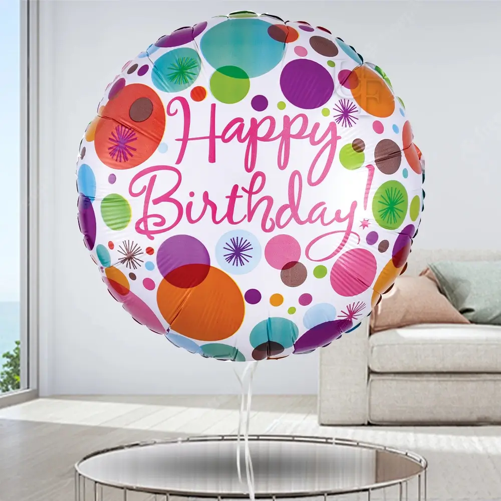 A bright happy birthday balloon