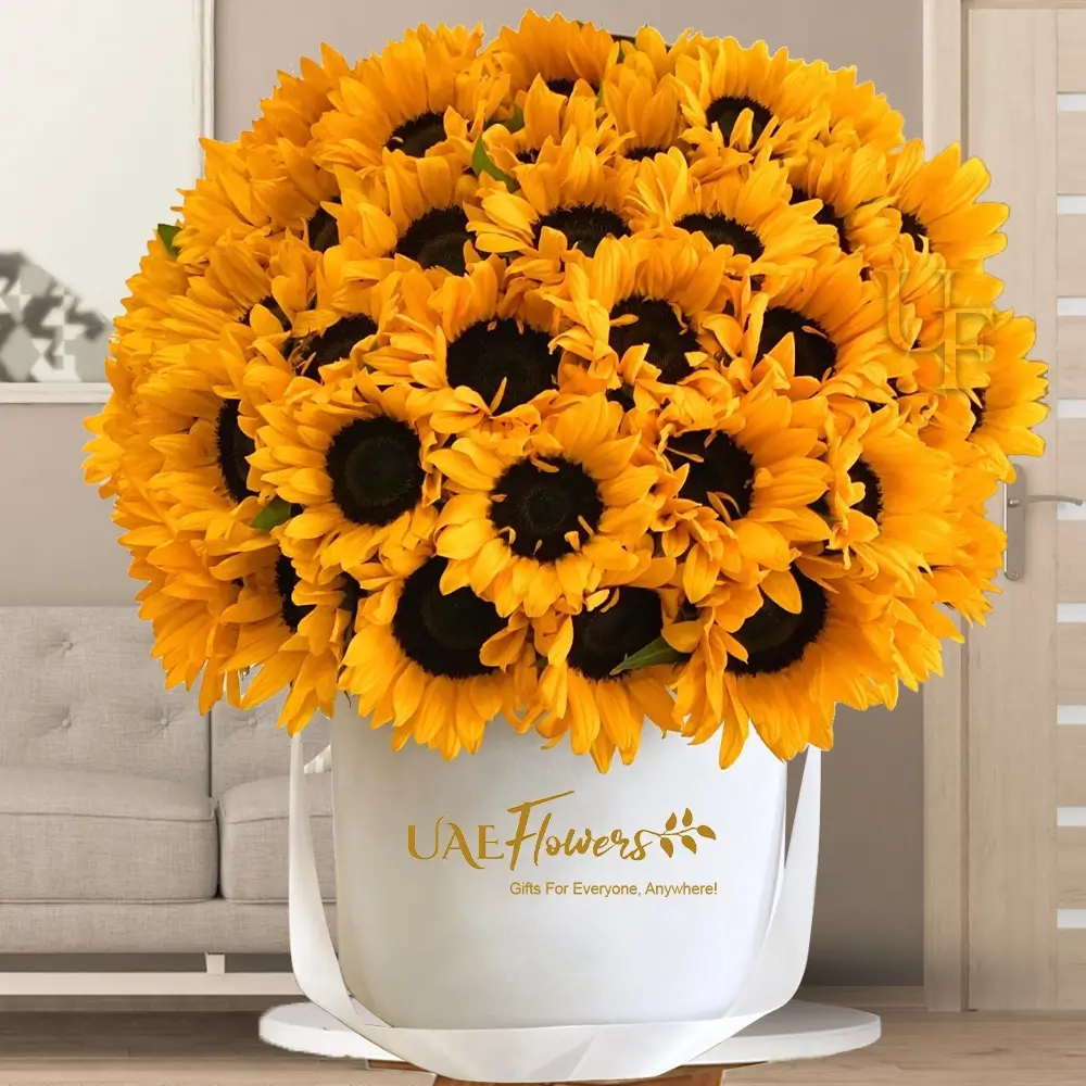 arrangement of 75 yellow sunflowers