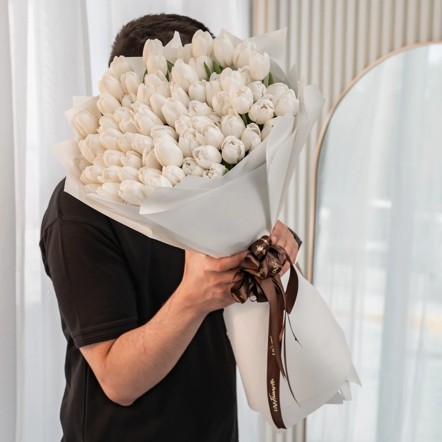 80 white tulips bouquet