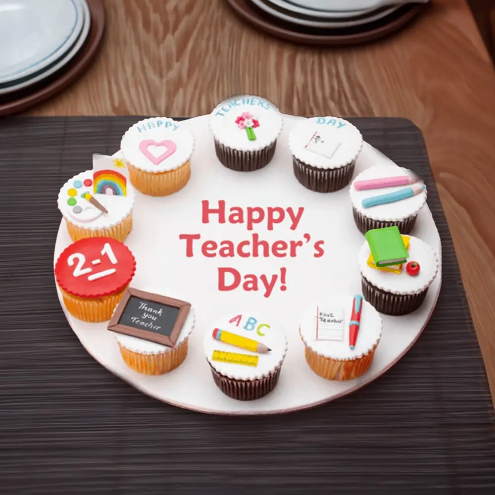 Customizable Teacher's Day cupcake board with 10 cupcakes and space for a message or photo