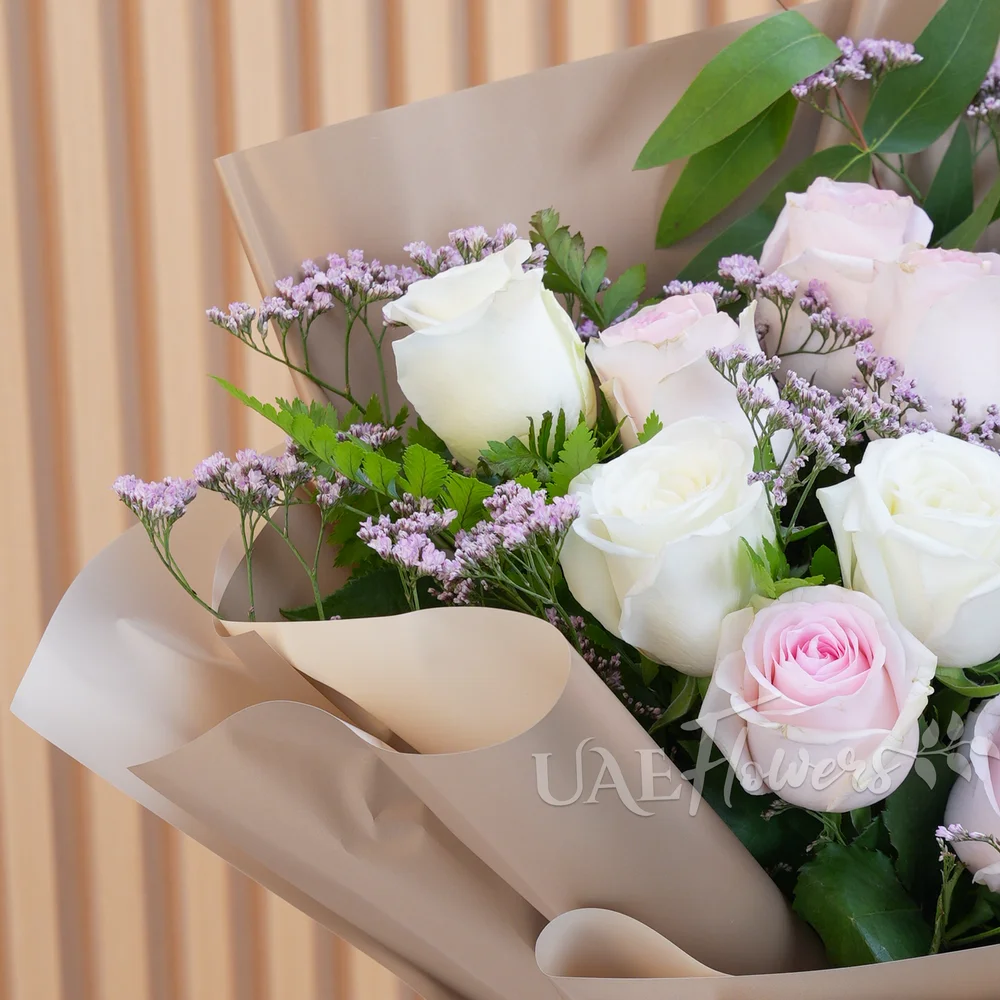 5 white roses and 6 pink roses