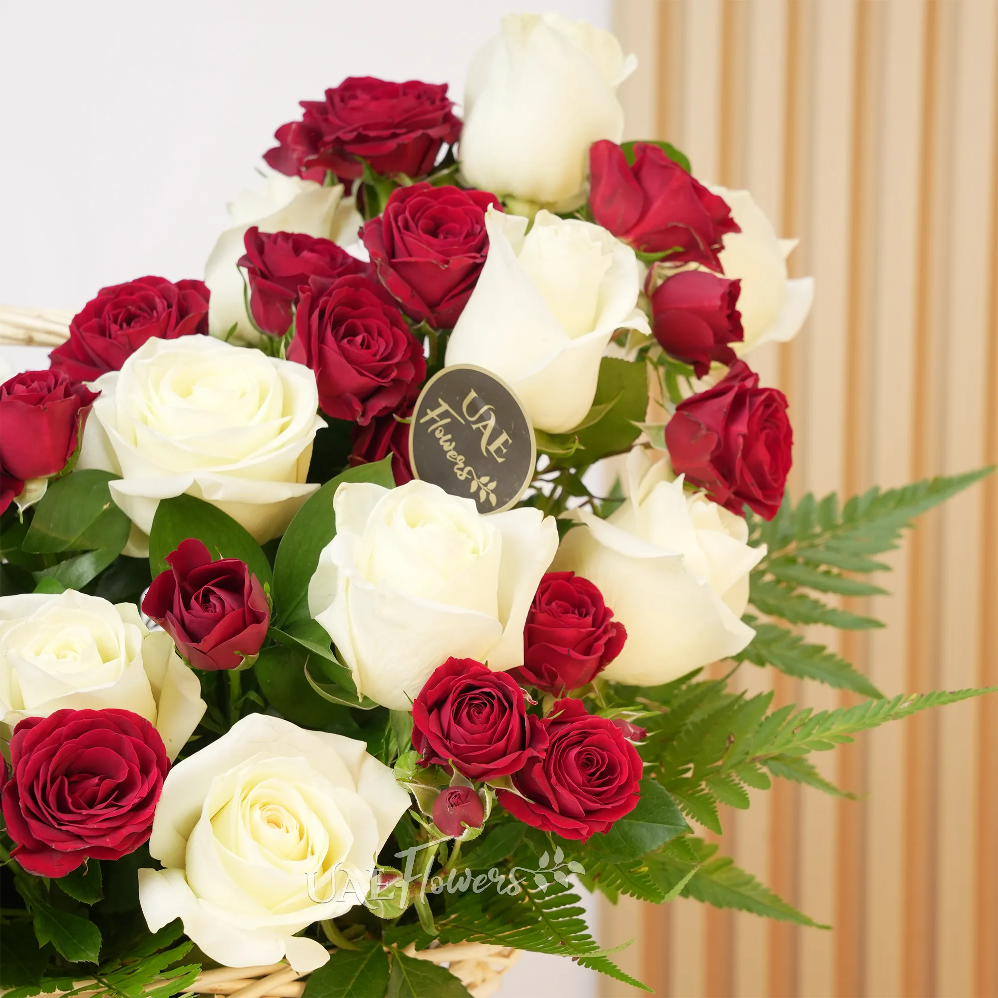White Roses & Red Spray Roses Basket