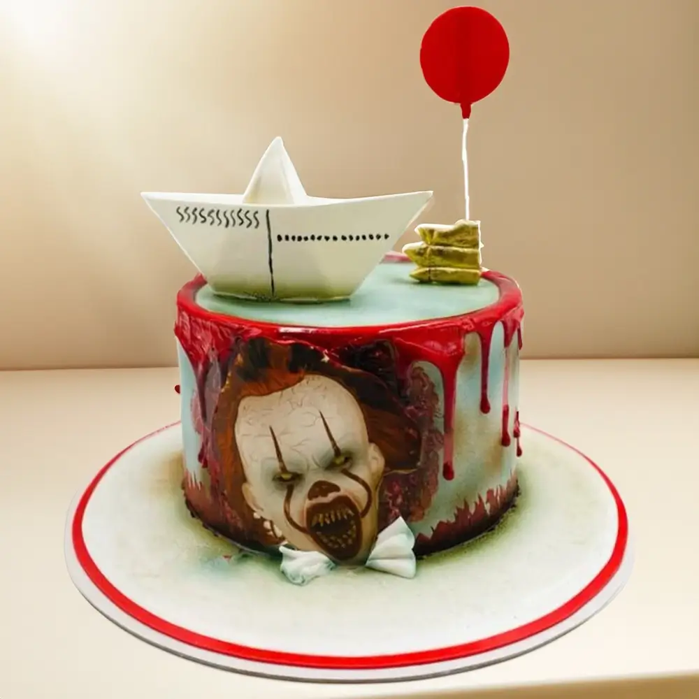 A pennywise cake weighing 3 kg & filled with chocolate ganache